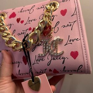 Juicy Couture Love Letter Mini Tote Chiffon Pink Hearts Chain Strap NWT